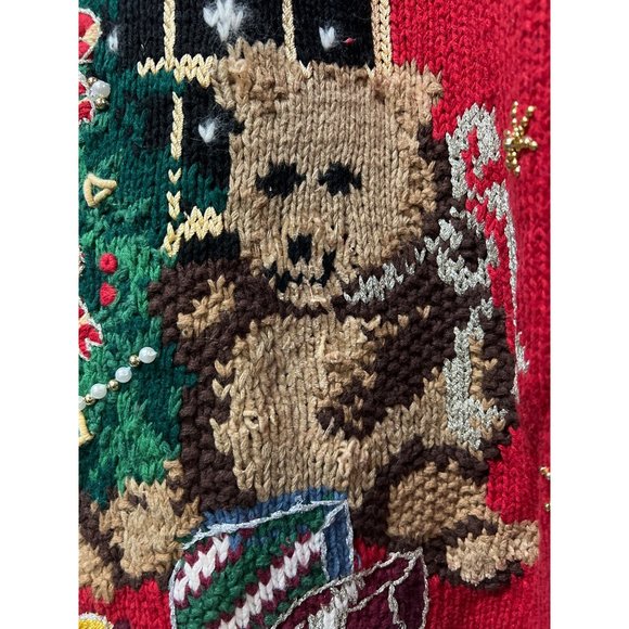 Tiara International Design Beaded Embroidered Bear Whimsical Bear Christmas Swea - Picture 4 of 10